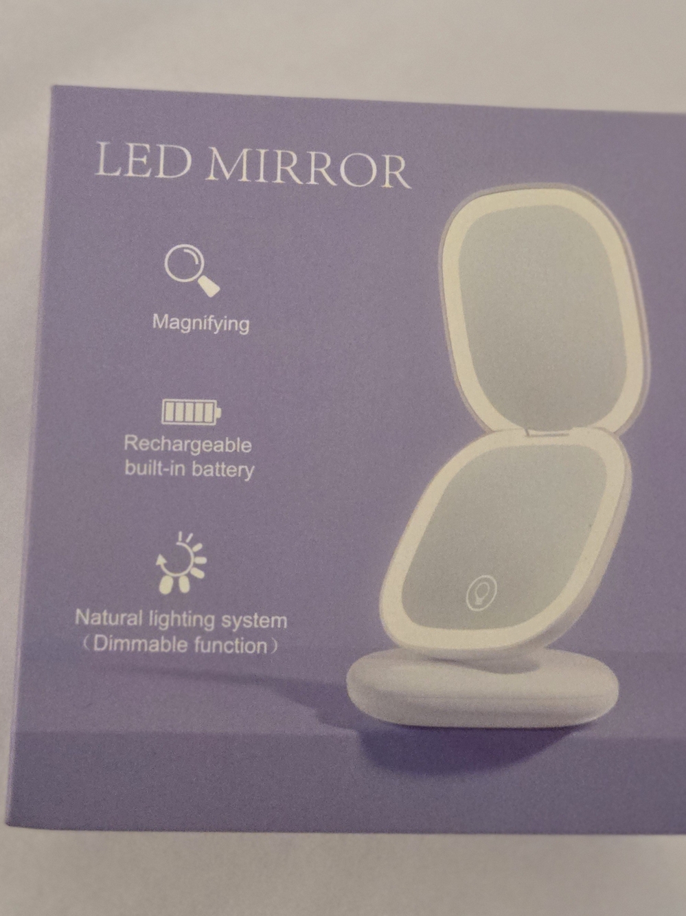 LED Travel Makeup Mirror with Rechargeable Battery - White